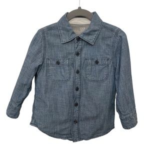 Gap Denim long sleeve button down lined shirt, cotton, blue, size boy 3T